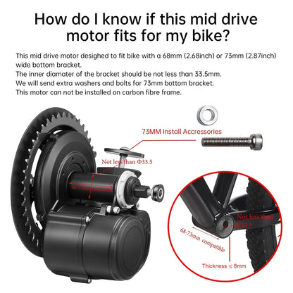 Kit de conversion pour vélo électrique à moteur central avec capteur de couple TONGSHENG TSDZ2B